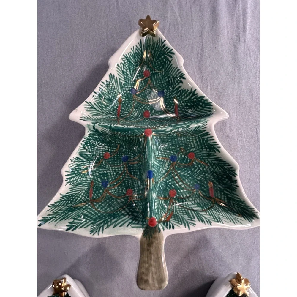 VTG Hand Painted Christmas Trees Italy Numbered each Have Wear Or Chip See Pics‎
